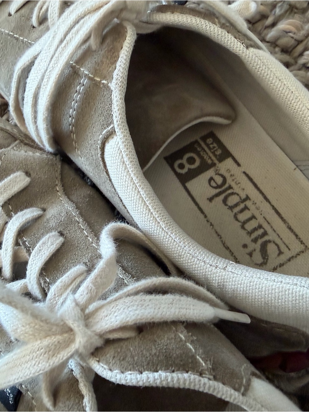 SIMPLE Vintage Beige Suede Lace-Up Sneakers Organic Looking - Picture 5 of 9